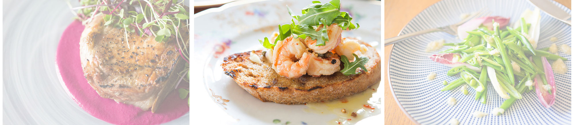 Menu Pork chop shrimp crustini and endive salad